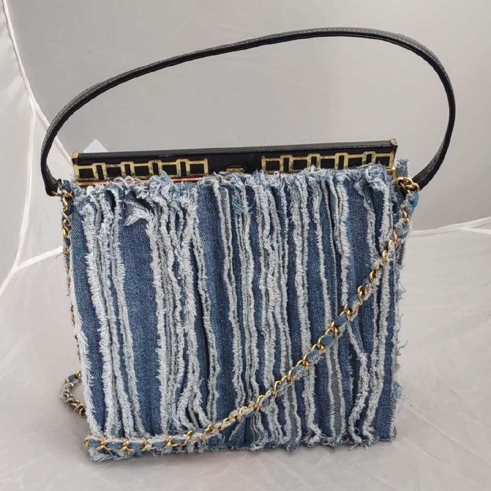 Vintage Naturalizer Upcycled Blue Denim Top Handle Bag With Crossbody Chain